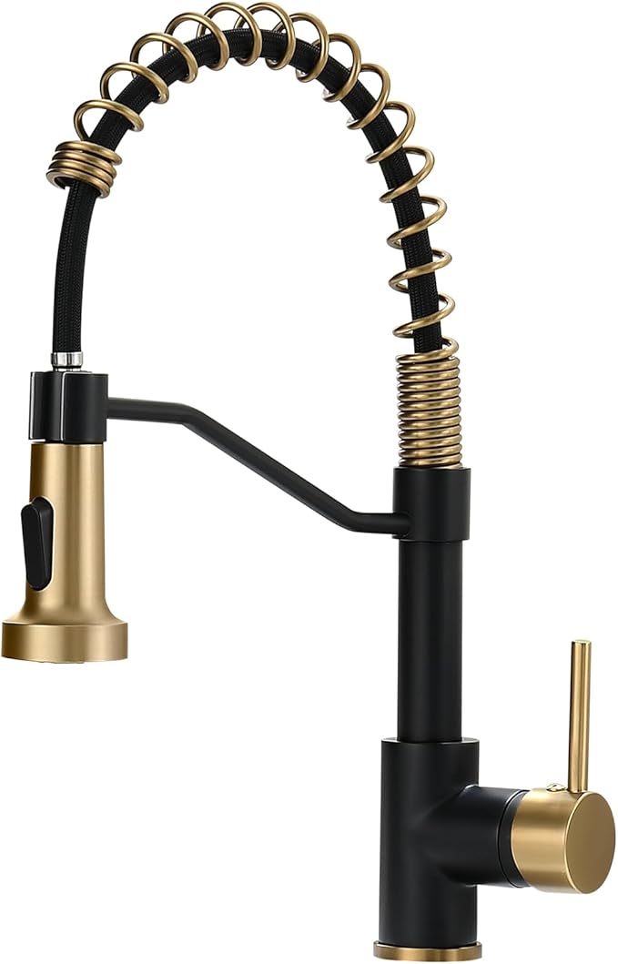 AIMADI Black Faucet Kitchen,Commercial Black Gold Kitchen Faucet Matte Black Modern Single Handle Kitchen Faucet with Pull Down Sprayer for Rv Farmhouse Camper