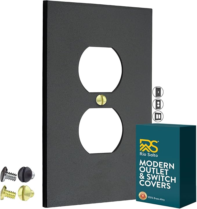 RIO SALTO Modern Metal Matte Black Wall Outlet Cover Outlet Cover Duplex or Light Switch Cover Plug Wall Plate Electric Outlet Covers Black Receptacle Electrical Switch Covers - Midsize 1 Gang