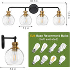 Black and Gold 4-Light Bathroom Vanity Fixture with Clear Glass Shades Modern Wall Lamp Suitable for Bathrooms, Dressing Rooms
