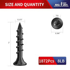 #8 x 1 Inch Deck Screws (1872Pcs) 8lb. Exterior Wood Screws. Carbon Steel, Black, Flat Head, Rust Resistant epoxy Coated, with T25 Star Bit