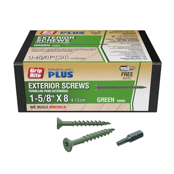 Grip-Rite L158ST1 PrimeGuard Plus #8 x 1-5/8" Wood to Wood Deck Screw, Green, 1lb Box