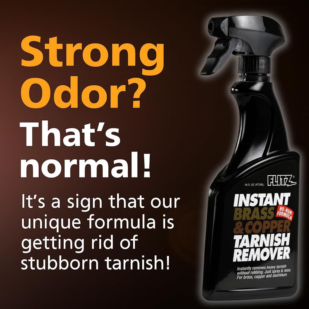 FLITZ Instant Brass and Copper Tarnish Remover - 32oz Bottle of USA-Made Organic Rust Remover Spray (No-Rub) - Removes Stains & Oxidation from Glass & Aluminum - Brass Cleaners That Work (1 Pack)