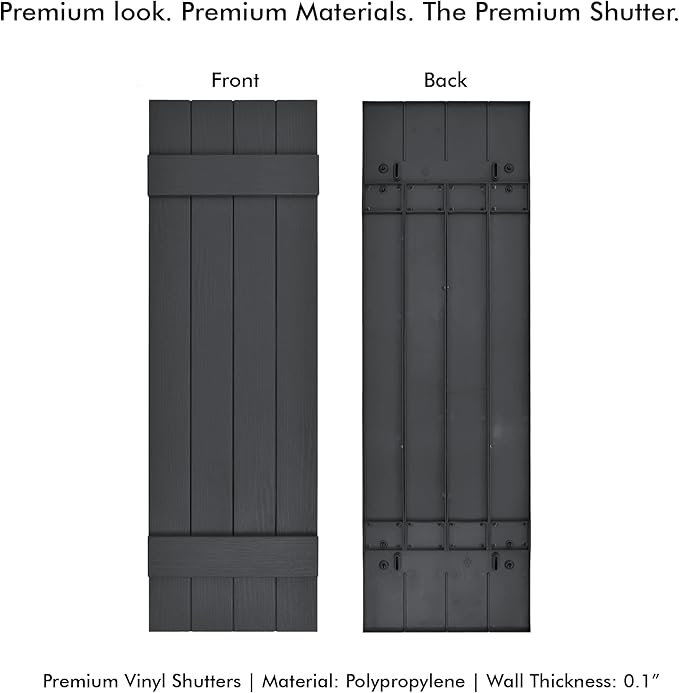 Board & Batten Vinyl Shutters (1 Pair) | 14.5"x35" (4-Board) - Cornerstone Grey | Exterior Window Shutters | Includes Mounting Hardware | Simple Installation | Made in USA