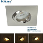 Square Brushed Nickel Recessed Lighting 3 Inch 6 Pack, Ajustable Eyeball recessed Light with Junction Box,5 Color Selectable,Airtight,9W 750LM,Dimmable,Brushed Nickel