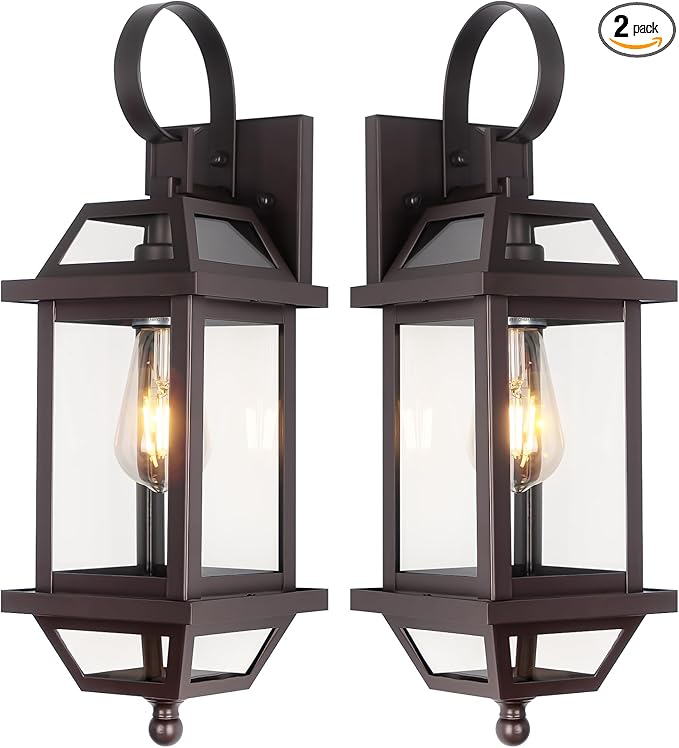Large Industrial Porch Light -18" Bronze Outdoor Porch Lights 2-Pack, Exterior Wall Sconces Brown Sealed Bottom, Outdoor Lantern Outside Sconces for Exterior House ETL Listed