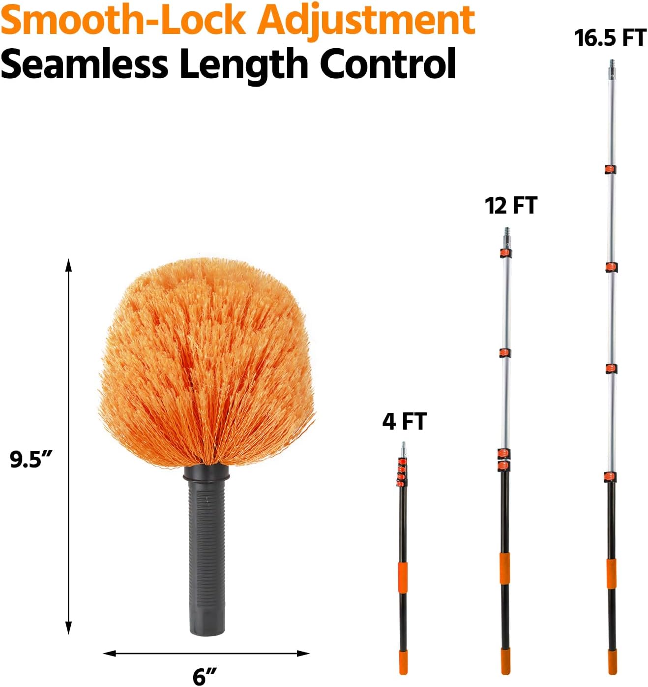 23 ft High Reach Cobweb Duster with Extension Pole, Spider Web Brush with Lightweight 5 Stage 4-16.5 ft Telescoping Pole, Soft Bristles Dusters for Outdoor Indoor Cleaning