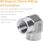 90 Degree Street Elbow - 1/2" NPT Female to 1/2" NPT Female Stainless Steel 304 Heavy Duty Forged Barstock Street Elbow Adapter Pipe Fitting (pack of 5)