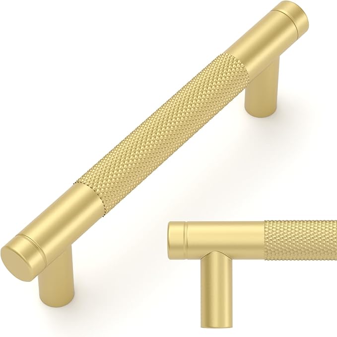 Amerdeco 10 Pack Brushed Gold Cabinet Pulls 3.75 Inch(96mm) Hole Center Drawer Pulls Cabinet Hardware Kitchen Cabinet Handles for Bathroom ZH0031