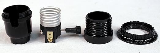 6 Pack Lamp Socket Replacement, Phenolic Medium Base Light Socket, E26 Screw Bulbs Edison Retro Pendant Lamp Holder, Lampshade Ring, 1/8 IP Thread Cap (Lamp Socket Turn Knob Swtich)