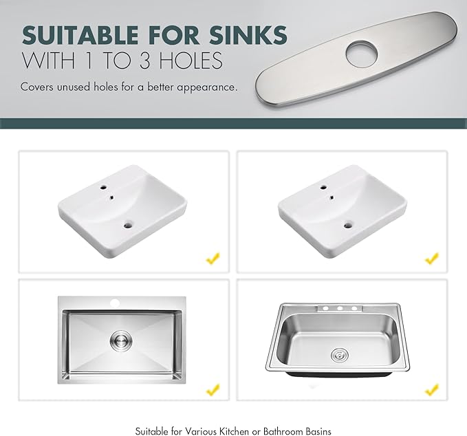 Faucet Cover Plate, Stainless Steel Deck Plate for Kitchen Sink Faucet Single Hole or Bathroom Faucet 1-3 Hole Faucet Hole Cover Round 10 Inch (Brushed Nickel)