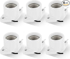 6 Pcs E26 Light Socket Porcelain Lamp Holder Socket Medium Keyless Threaded Base with Two Hole Flange Mounting and 6" Wire Indoor Garage Closet Lighting