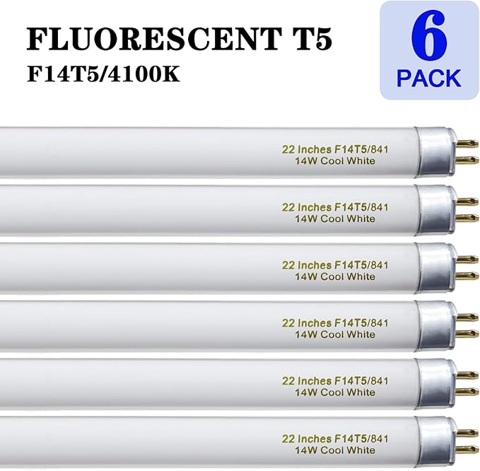 amgolibi T5 14W 4100K Fluorescent Tube, 22 Inches F14T5/841 Straight Fluorescent Bulb, F14T5/CW Fluorescent Lamp for Counter and Cabinet Fixture, Cool White 1250 Lumen G5 Base
