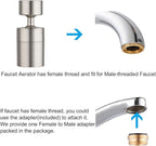 Hibbent NSF/ANSI/CAN 61 Certified 360 Degree Swivel Sink Faucet Aerator, CUPC Certification Big Angle Water Saving Dual Function Kitchen Faucet Aerator,55/64 Inch Female Thread, Brushed-Nickel