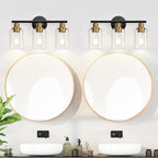 3-Light Bathroom Light Fixtures, Black and Gold Bathroom Wall Lights, Modern Vanity Light with Clear Glass Shade, Bathroom Wall Lamp for Mirror Kitchen Bedroom Hallway Cabinet