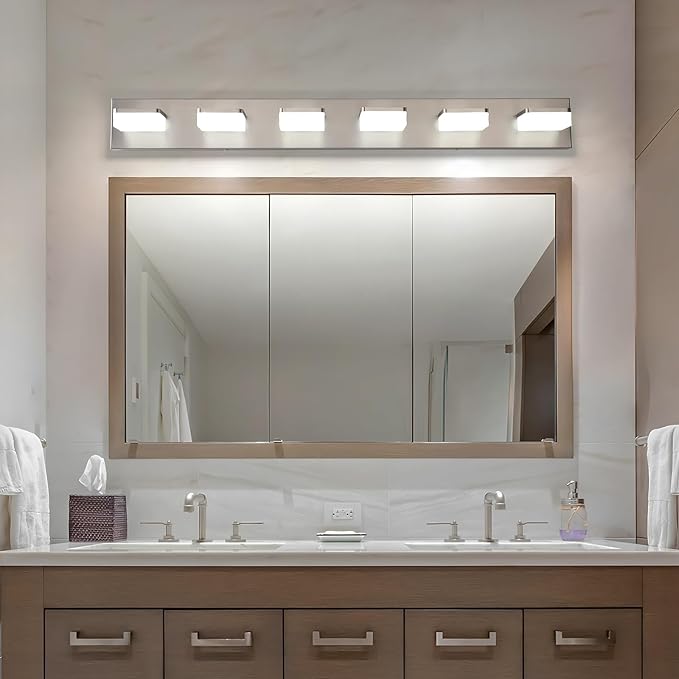 Brushed Nickel Vanity Lights for Bathroom 6-Light Vanity Lighting Fixtures for Mirror 39" Adjustable 5500K Modern LED Vanity Light Over Mirror, Bath Wall Lighting Fixtures