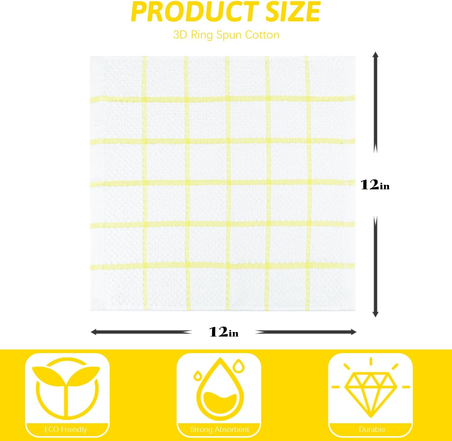 Nialnant 8 Pack Dish Cloths for Washing Dishes, 100% Cotton Reusable Cleaning Rag, Quick Drying Dish Towels for Kitchen,12x12 Inches,Yellow Plaid