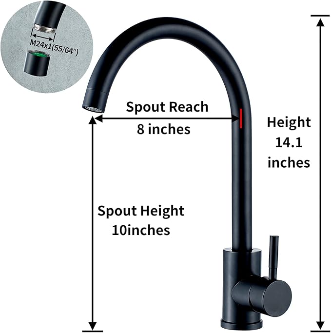 High Arc Matte Black Kitchen Faucet Single Handle Stainless Steel,Commercial Single Hole Kitchen Sink Faucet,Modern One Hole Bar Sink Faucet (Matte Black)