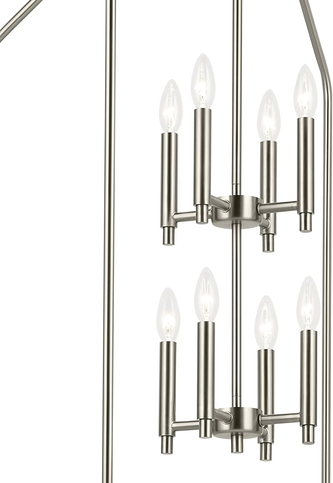 Kichler Madden 36" 8 Light Foyer Pendant in Brushed Nickel, Soft Modern Fixture, for Small Kitchen, Coffee Table, Office, Bedroom, Foyer, (36" x 20"), 52723NI