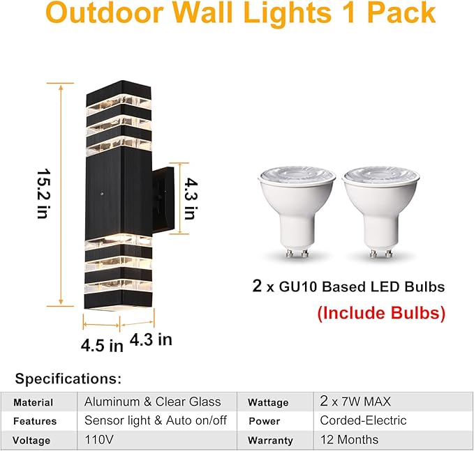 Dusk to Dawn Outdoor Wall Lights 1 Pack, IP65 Waterproof Modern Exterior Light Fixture, 3000K Warm White 3-Layer Up and Down Outdoor Wall Sconce for House Front Porch Garage