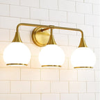 Brushed Gold Bathroom Light Fixtures 3-Lights Vanity Lights with Milky White Frosted Glass Shade Bathroom Vanity Light 22.4 inch Wall Sconce Lighting Bath(Exclude E26 Bulb)