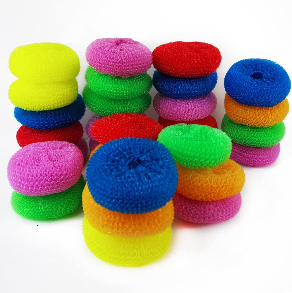 NSBELL 30PCS Plastic Dish Scrubbers for Dishes Plastic Pot Round Scrubber Scouring Pad Nylon Dish Scrubber, Poly Mesh Scouring Dish Pads Non Scratch Scrubbers
