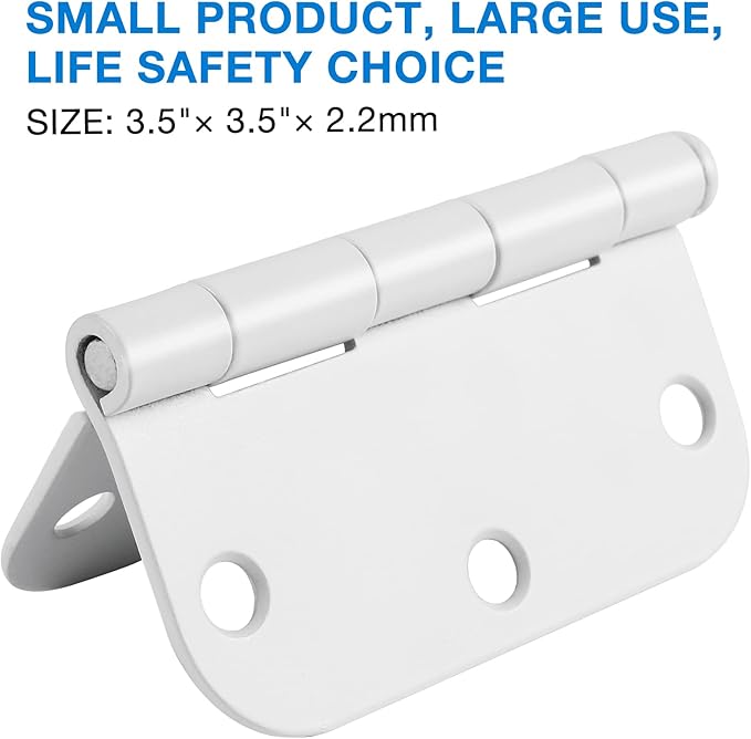 6 Pack 3.5 Inch Door Hinges White Matte Rounded 3 1/2 Inch Noise Free Iron Residential Standard Hinge for Interior Doors,House/Flat/Apartment/Dorm/Loft/Hut/Cottage-TCDHINGES Factory Hardware 3 ½"