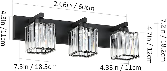 Aipsun Black Vanity Light Bathroom Lighting Fixtures 3 Light Crystal Modern Bathroom Vanity Light (Exclude Bulb)