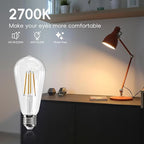 Jensense Edison LED Light Bulbs 8Watt Dimmable, 2700K Warm White, E26 Base, 60W Equivalent, Vintage Style, 800lm, CRI 90, Clear Glass, 1 Pack