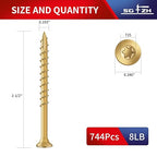 #9 x 2-1/2" Deck Screws (744Pcs) 8lb. Exterior Wood Screws. Carbon Steel, Tan, Flat Head, Rust Resistant epoxy Coated, with T25 Star Bit