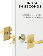 Asidrama 1 Pack Brushed Gold Passage Door Handles, Door Lever with Door Knobs Indoor for Bedroom or Bathroom, Heavy Duty Door Handles Interior with Locks for Left Right Sided Doors