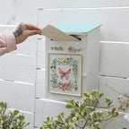 Mailbox Wall Mount Mailboxes for Outside Vintage Mail Boxes for House Outside Metal Drop Box Antique Style Nostalgic Charm Home Decorative, Butterfly Pattern, White