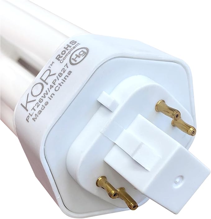 KOR (Pack of 4 26 Watt Triple Tube - GX24Q-3 (4 Pin) Base -3500K White - CFL Light Bulb - Philips 268243 PL-T 26W/35/4P/ALTO - GE 97616 F26TBX/835/A/ECO