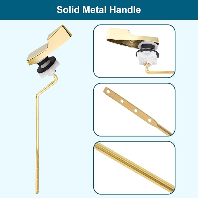 Universal Side Mount Metal Toilet Handle Replacement Kit Compatible with American Standard/Mansfield/Gerber/TOTO/Kohler Toilet, Toilet Tank Flusher Lever with Flapper Chain, Shiny Gold