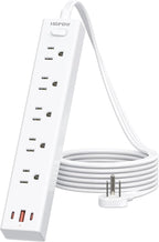 Flat Plug Power Strip, 6 Ft Ultra Thin Flat Extension Cord, Surge Protector with 5 Outlets & 3 USB Ports (2 USB C), 1700 Joules, Wall Mount, Desktop Charging Station for Home Office Dorm, White
