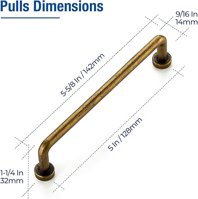 JOY DECOR Cabinet Pulls – 5 Inch Hole Center, Antique Brass, 30 Pack, Zinc Alloy Cabinet Handles for Drawers & Cupboard – Vintage Style Hardware for Kitchen, Bathroom, Dresser, Furniture Makeover