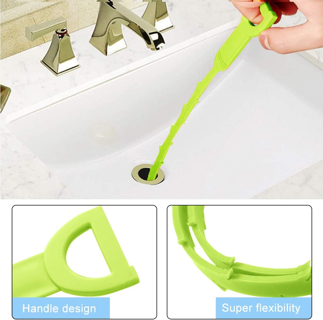 Omont Snake Drain Hair Clog Remover Tool,34 Inch Stainless Steel Claw and 3 Pack 19. 7 Inch Plastic Sink Unclogger Tool, Sink Drain Cleaner for Kitchen, Sink Bathroom, Tub Toilet Green (3+1)