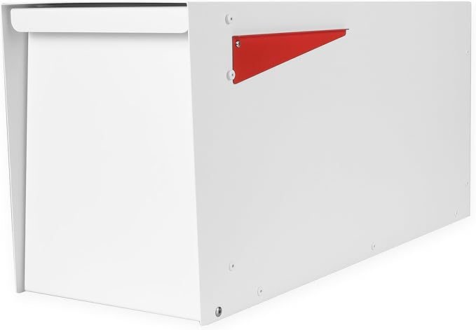 Ilyapa Modern Mailbox for Post Mount - White with White Door Powder Coated Steel, Waterproof Letter Box for Parcels, with Recessed Magnetic Close Door