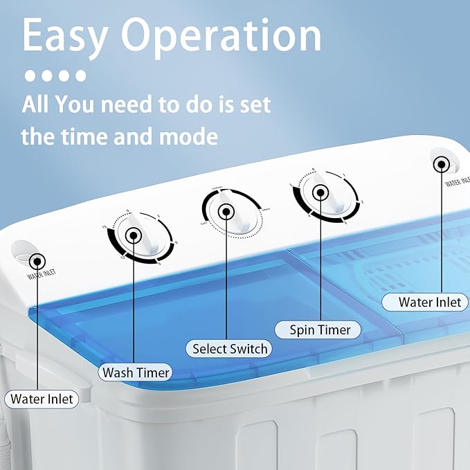 Portable Twin Tub 18lbs Washing Machine with Drying Rack, 11lbs Washer Mini Compact Laundry Machine with 7lbs Spinner, Semi-automatic Washer Combo for Dorms, Apartments