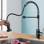 Smart Kitchen Faucet, 3 Modes Pull Down Sprayer, Touch On Sensor Activated, LED Temperature Control, 360-Degree Rotation,1 or 3 Hole Deck Plate. 10-Year Warranty. (KW-66NR, Brushed Nickel/Black)
