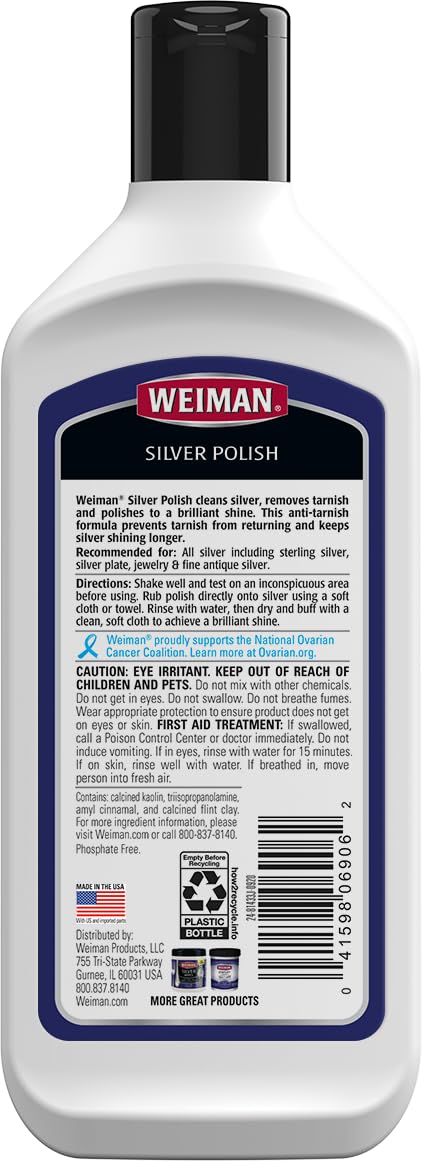 Weiman Silver Cream Cleaner 3-in-1, Anti-Tarnish Technology, Safely Clean, Polish, Shine & Restore, Removes & Prevent Tarnish, 8 Oz