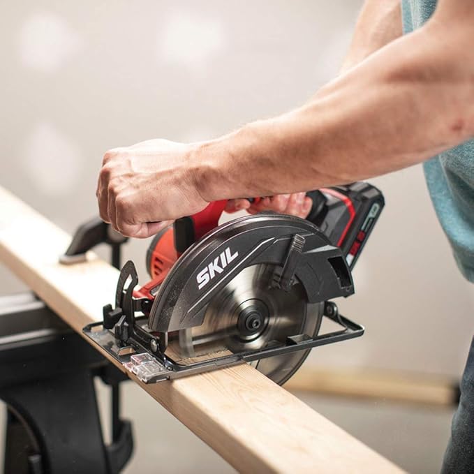 SKIL 20V 4-Tool Combo Kit: 20V Cordless Drill Driver Reciprocating Saw, Circular Saw and Spotlight, Includes Two 2.0Ah PWR CORE Lithium Batteries and One Charger - CB739701,Black, Red