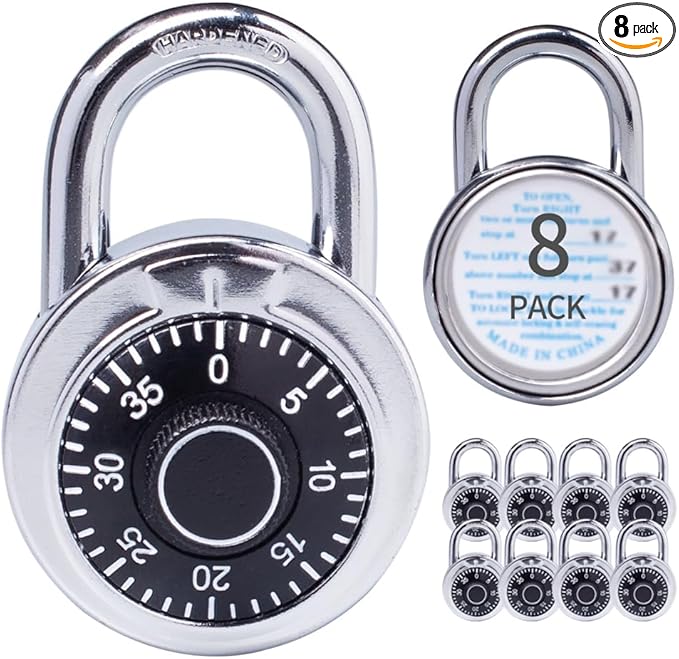 Combination Padlocks with Metal Body, Indoor Use for Gym Lockers & School Locker, ‌Black, 8-Pack