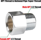 WHK 4-Pack Brass Pipe Fittings - 1/2 Inch Male/Female NPT Reducer Adapter with Chrome Finish