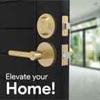 Mega Handles Ronn Entrance Combo, Entry Lever Door Handle and Single Cylinder Deadbolt Lock and Key Combo Pack, Heavy Duty Round Locking Door Levers Set for Left or Right-Handed Doors - Satin Brass