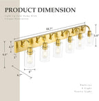 Emliviar Large 6-Light Vanity Lighting for Powder Room, 44.7 Inch Wall Lamp Over Mirror with Clear Glass Shade, Brushed Gold Finish, YCE237B-6W BG