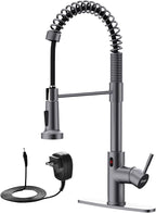 GIMILI Black Stainless Touchless Kitchen Faucet with AC Adapter, Smart Motion Sensor Hands Free Single Handle Kitchen Sink Faucet with Pull Down Sprayer