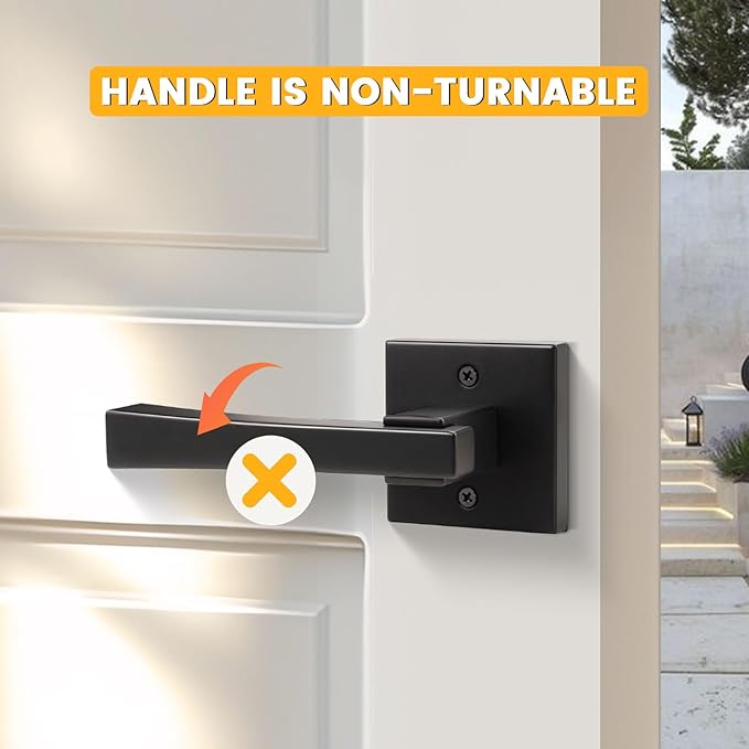 knobelite 1 Pack Dummy Door Handles,Matte Black Square Door Levers,Non-Turing Single Side Knob Pull for Closet French Doors