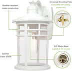 Darkaway Large Outdoor Porch Lights Wall Mount, 15inch Outdoor Wall Sconces with Seeded Glass Waterproof Exterior Lights for Patio Yard House Hallway Doorway Garage(Large, White)