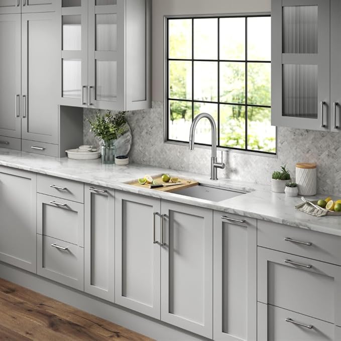 KRAUS Oletto Modern Industrial Pull-Down Single Handle Kitchen Faucet in Spot Free Stainless Steel, KPF-2654SFS