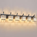 Crystal Vanity Lights - Black, 6 Light Bathroom Vanity Light with Crystal Fixture, Modern Style for Bathroom Mirror